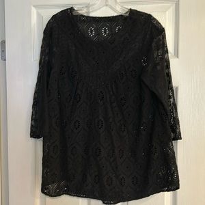 Anthropologie black lace-eyelet swing top